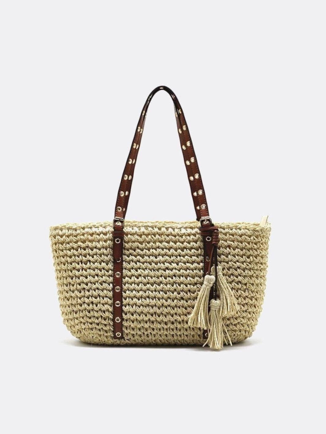 Quick Errand Woven Basket Tote Bag with Tassels ?C Grommet Strap Shoulder Bag