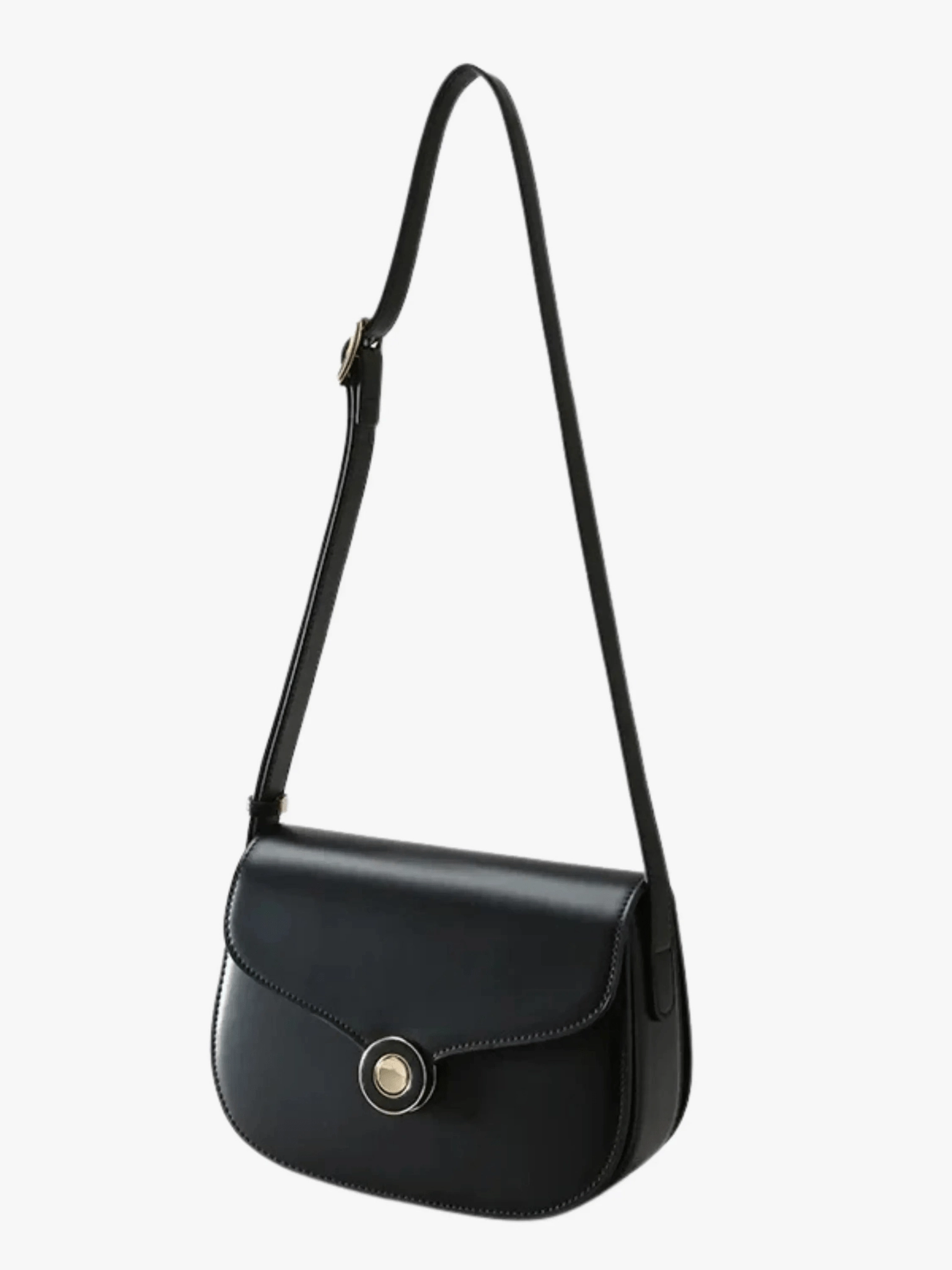 Functional Comfort Victoria | Black Leather Saddle Bag ?C Classic & Chic