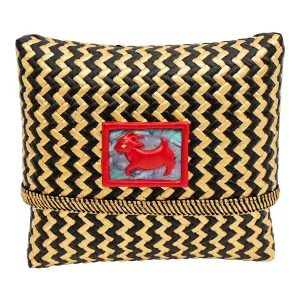 Premium Quality Recycled Leather Tropical Woven Rattan Bags with Chinese Zodiac - Goat