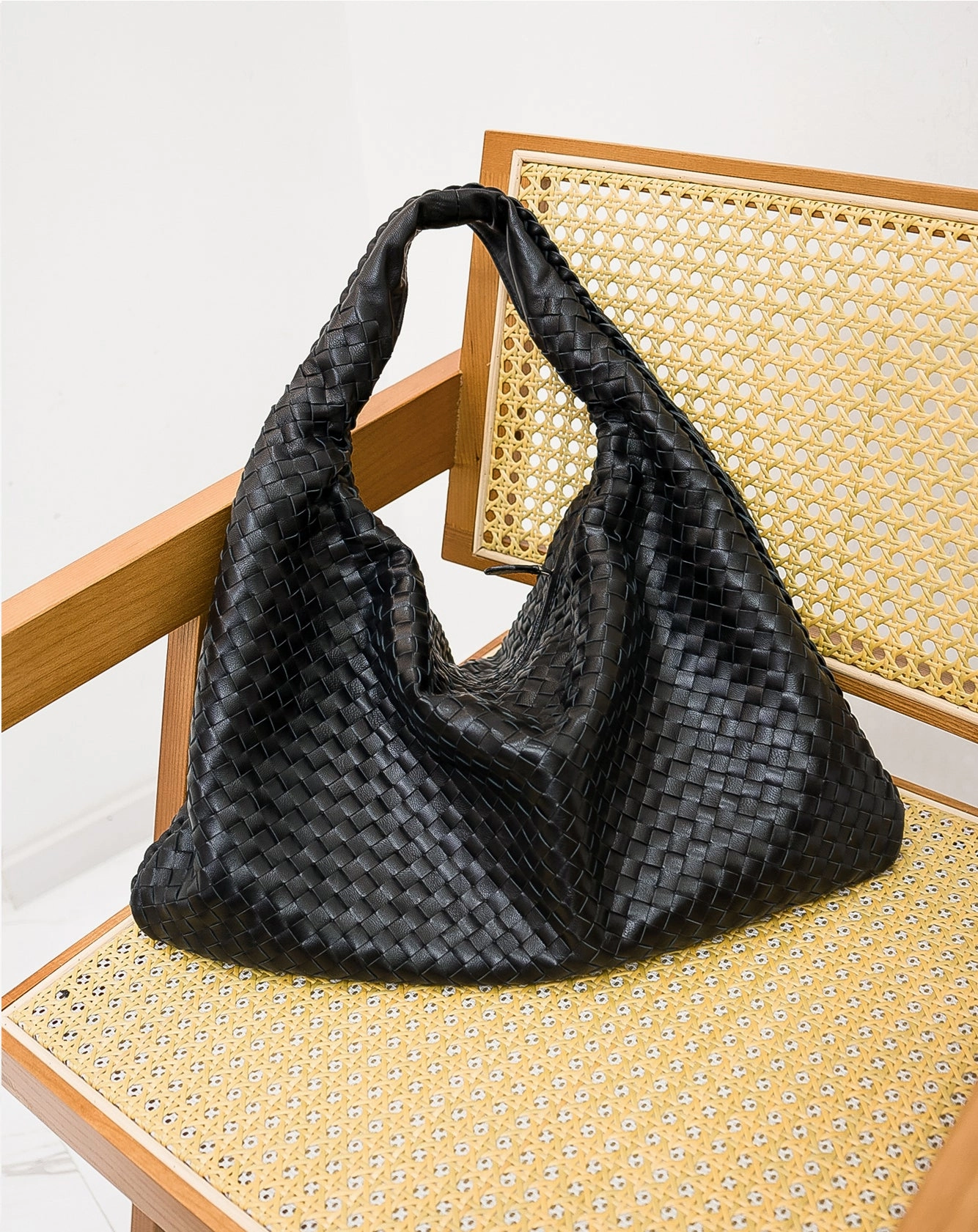 Lambskin Hobo Bag | Italian Leather Handbag | Large Handwoven Laptop Bag, Woven Dumpling Bag,  Leather Tote Bag, Black, Blue Working Bag Daily Journey Timeless Design