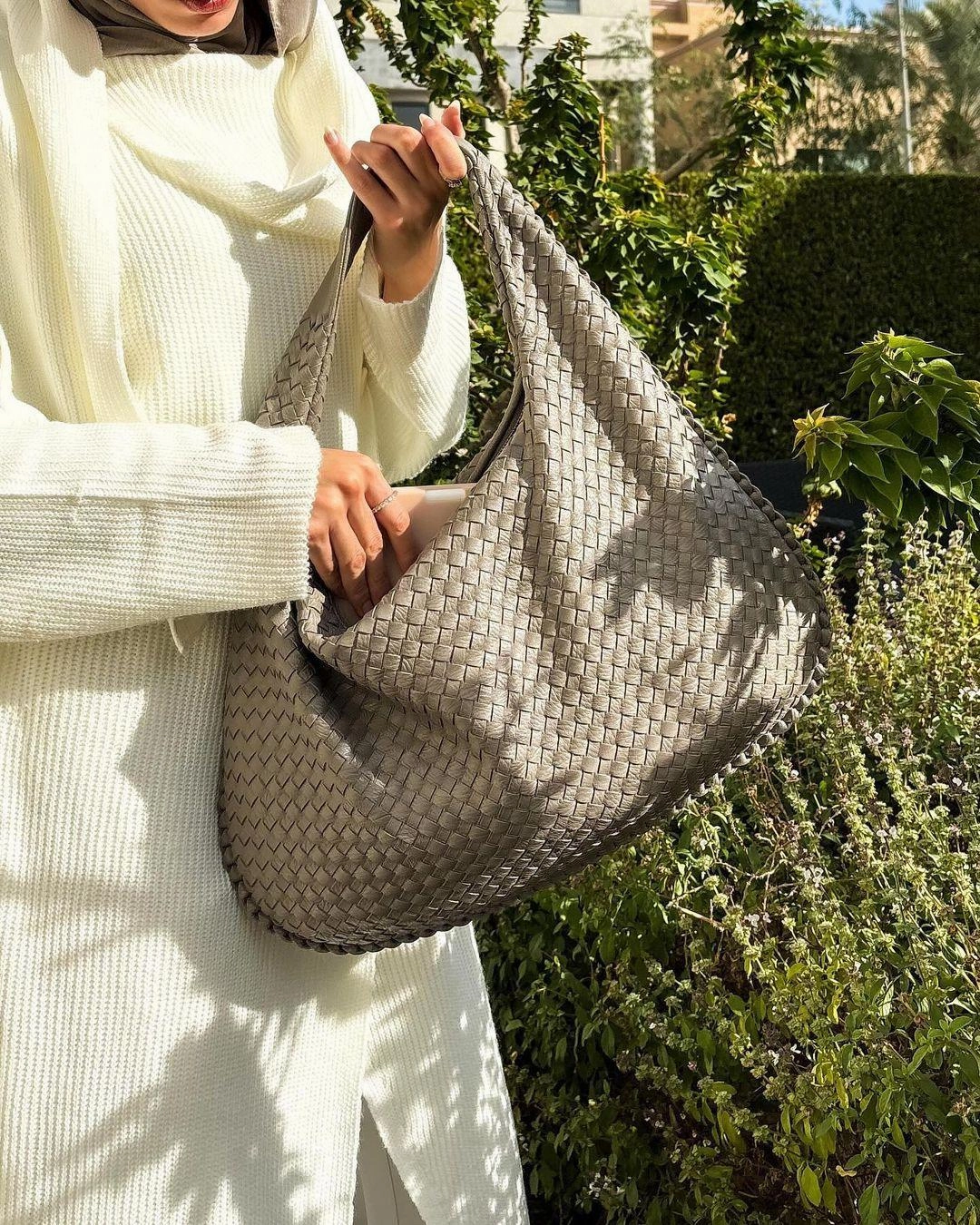 Lambskin Hobo Bag | Italian Leather Handbag | Large Handwoven Laptop Bag, Woven Dumpling Bag,  Leather Tote Bag, Black, Blue Working Bag Versatile Comfort