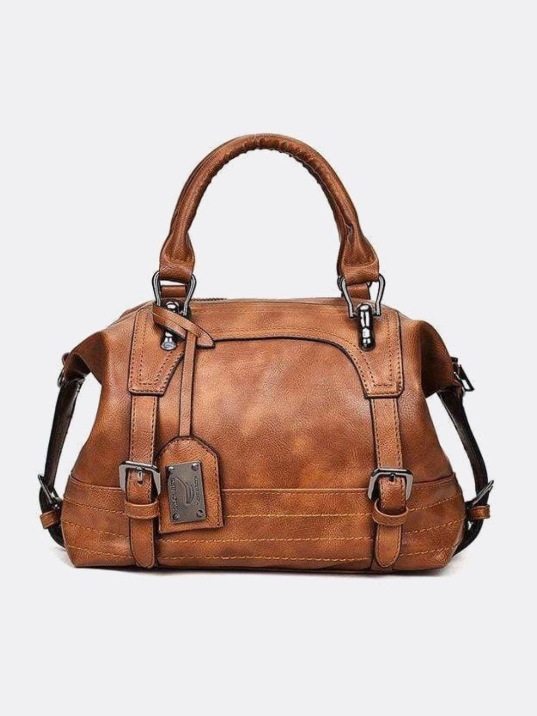 Compact Carry Functional Storage Retro Camel Leather Handbag ?C Vintage Style Shoulder Bag