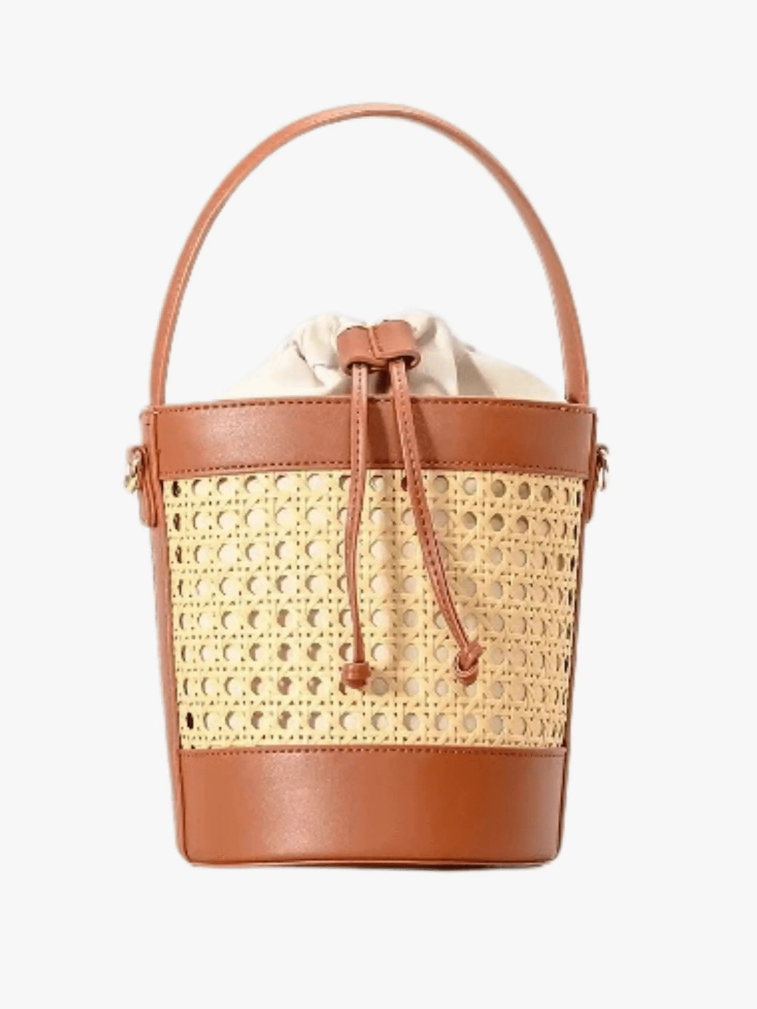Tzaria | Rattan & Leather Bucket Bag ?C Boho Chic Everyday Utility Compact Shoulder Fit