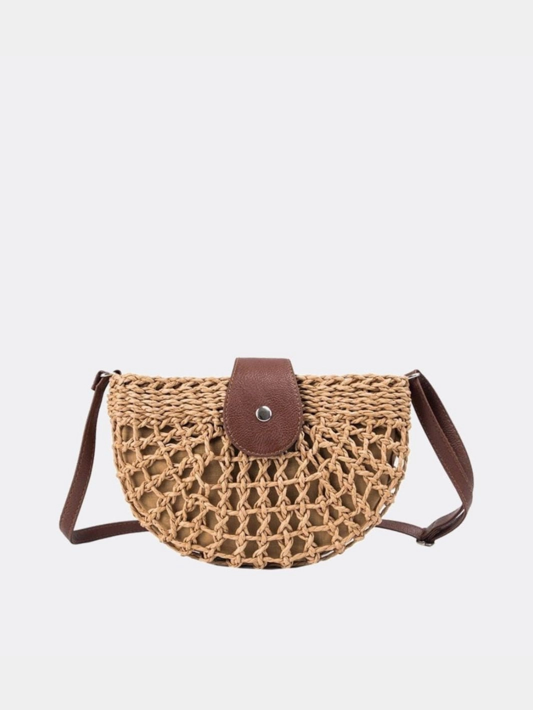 Shoulder Strap Rio Half-Moon Rope Crossbody Bag ?C Open-Weave Straw Bag