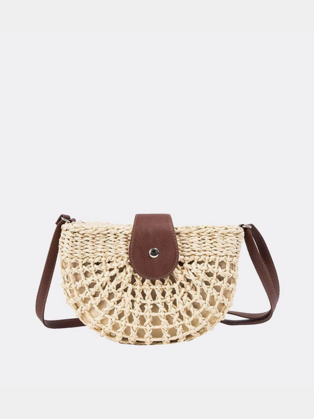 Rio Half-Moon Rope Crossbody Bag ?C Open-Weave Straw Bag College Routine