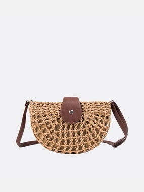 Shoulder Strap Rio Half-Moon Rope Crossbody Bag ?C Open-Weave Straw Bag