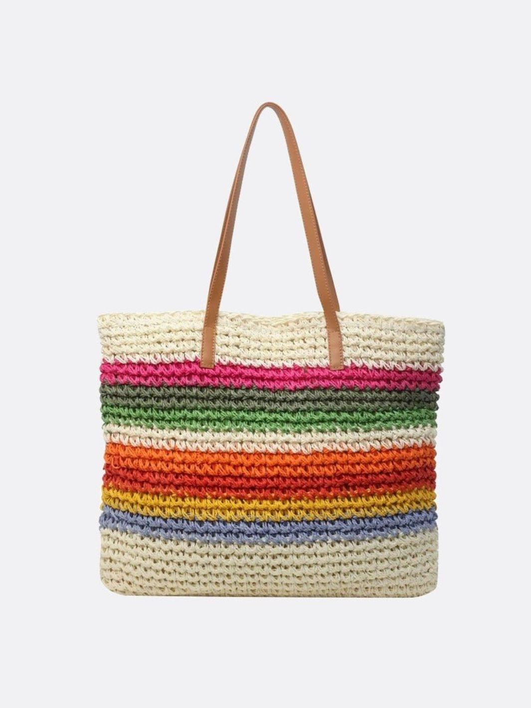 Rio Rainbow Crochet Tote ?C Multicolor Striped Woven Bag Modern Living Luxury Mood