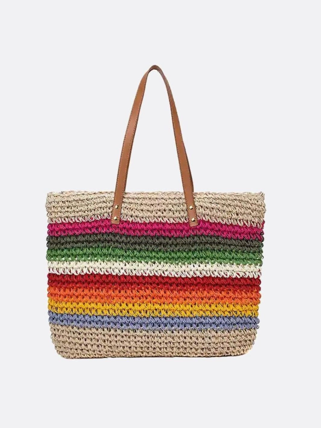 City Explorer School Day Rio Rainbow Crochet Tote ?C Multicolor Striped Woven Bag