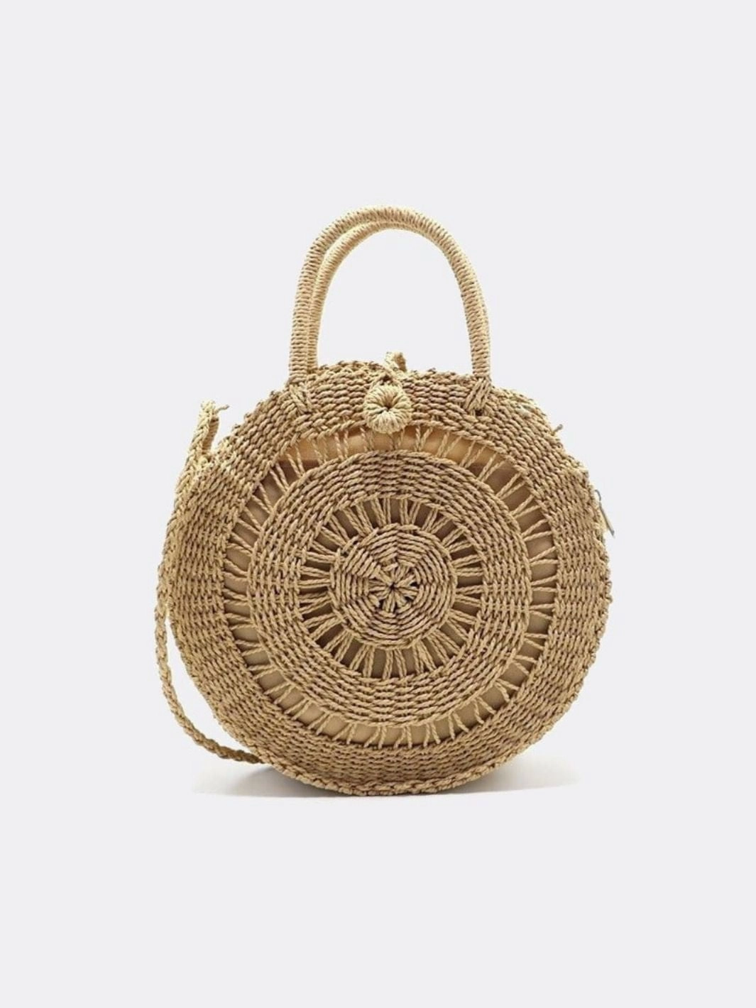 Round Handwoven Cord Bag ?C Boho Tote with Dual Handles & Strap Minimalist Tote Sustainable Material