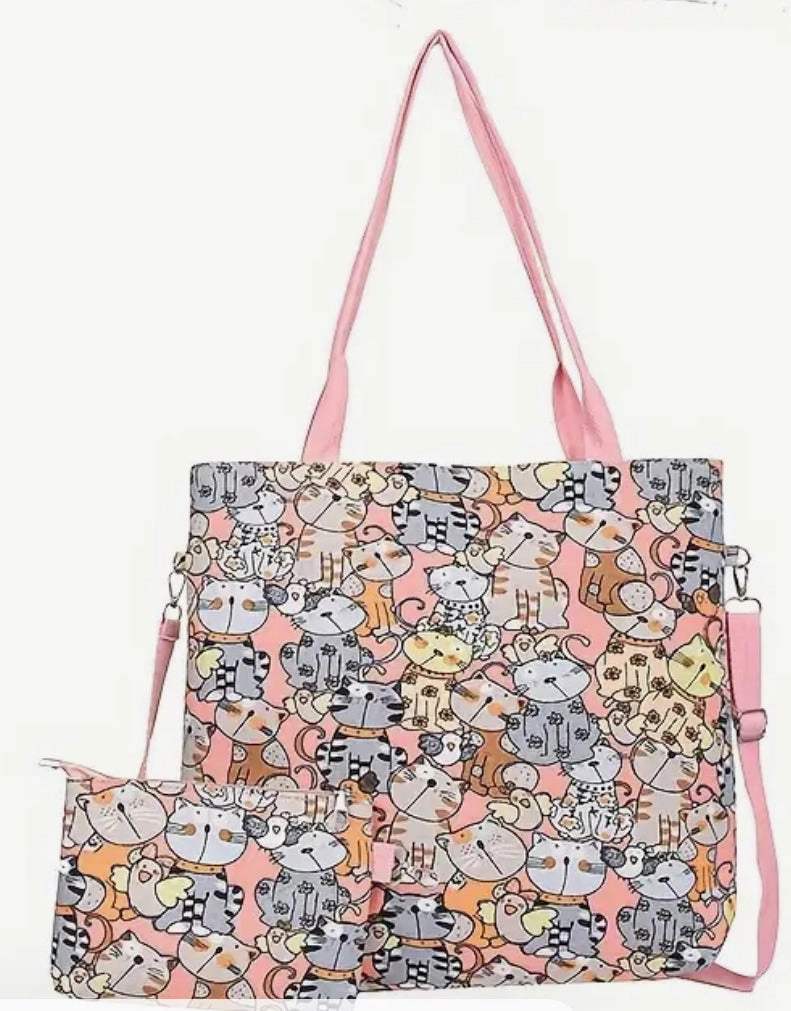 Tote - Cartoon Cats Zippered Weekend Bag Practical Companion