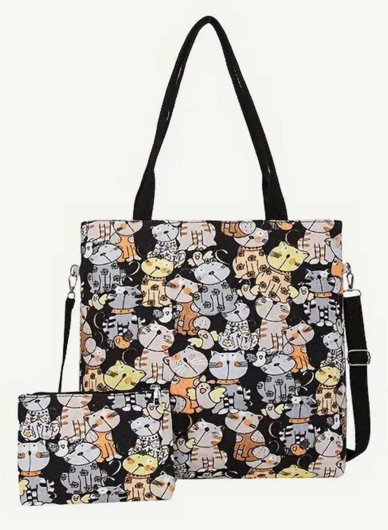 Travel Essential Tote - Cartoon Cats Zippered Weekend Bag