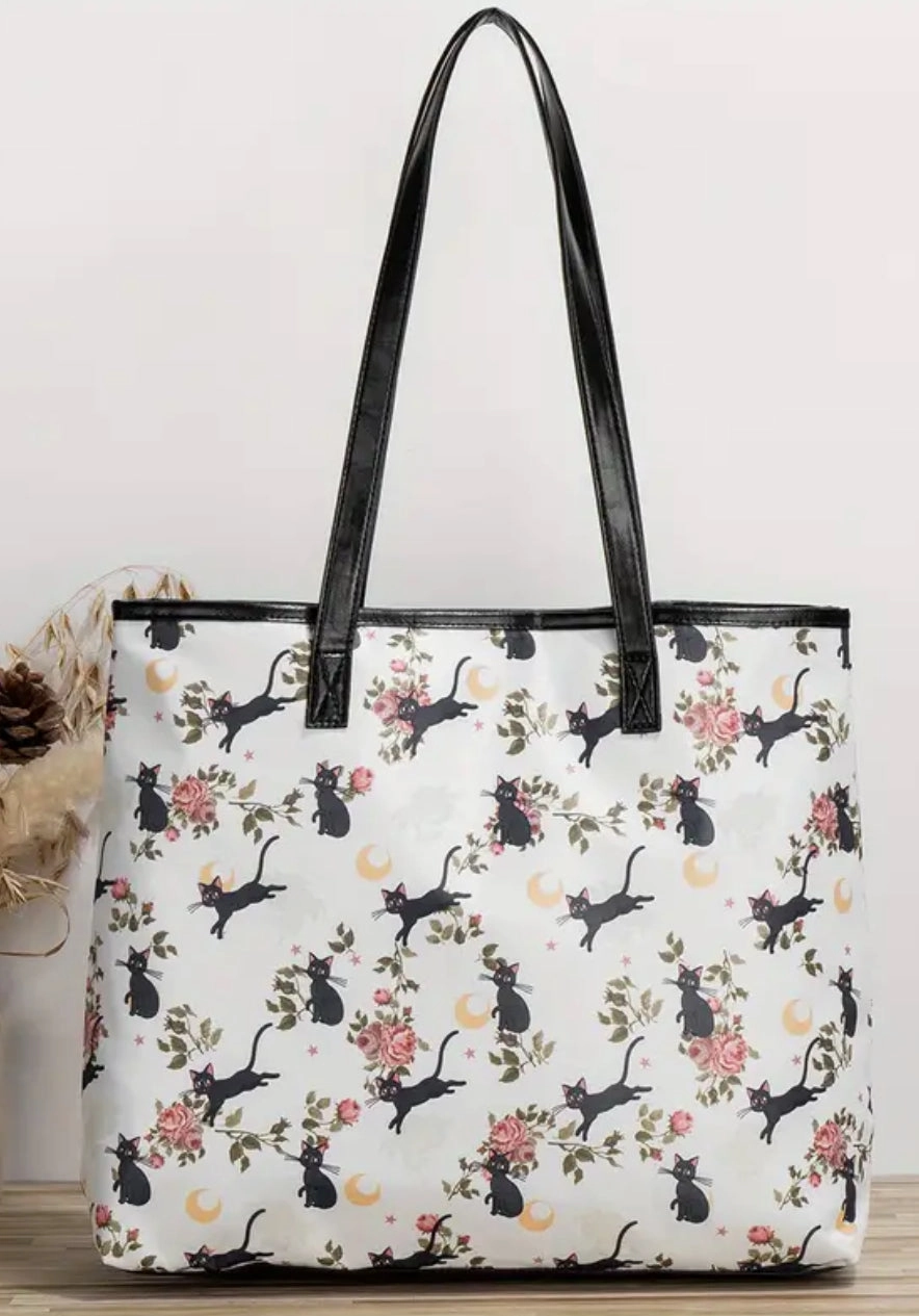 Tote - Cartoon Cats Zippered Weekend Bag Trendy Journey Travel Friendly