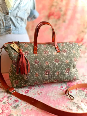 Eco-Conscious Shopper Work Essentials Sage Buddy Bag Tote ?C Handmade USA Vintage Green Floral Garden Bag