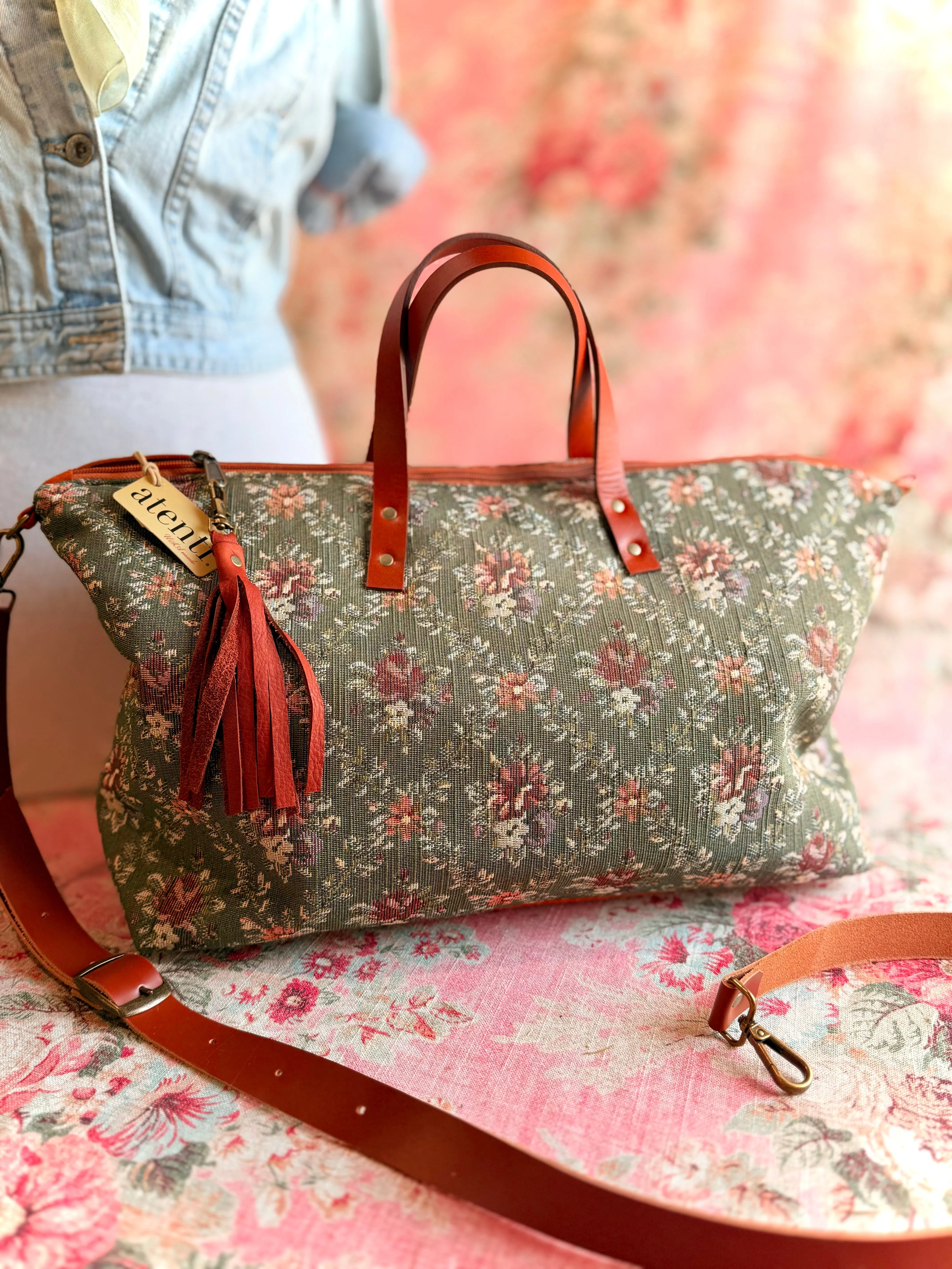 Eco-Conscious Shopper Work Essentials Sage Buddy Bag Tote ?C Handmade USA Vintage Green Floral Garden Bag