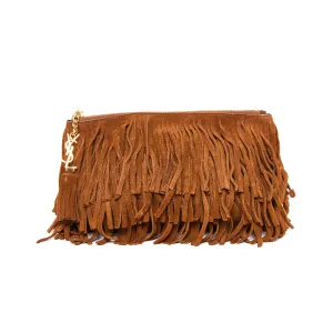 Elegant mini bag SAINT LAURENT Suede Fringe Medium Clutch Light Ocre