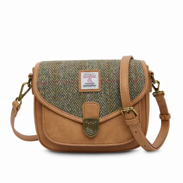 Classic leather money pouch Casual Chic Islander? Mini Saddle Bag with Harris Tweed?