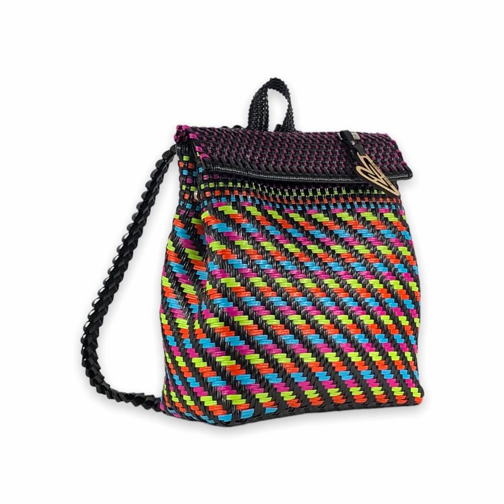 Maria Victoria | Quetzal BK | Upcycled, Handwoven, Black&Multicolor Backpack Modern Activity Hiking Equipment