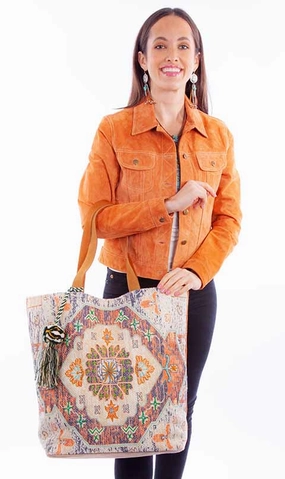 Western Shoulder Tote Textured Southwest Print Classic Look Chic Modern