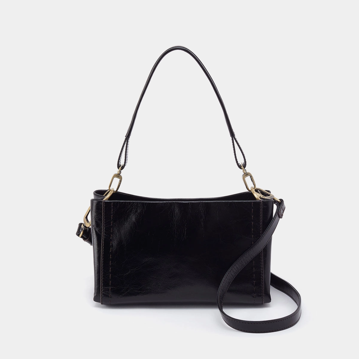 Seneca Shoulder Crossbody In Polished Leather Black Minimalist Reliability Functional Companion