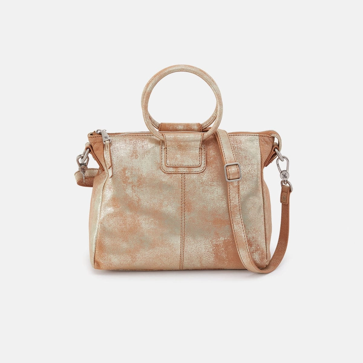Stylish Detail Sheila Medium Satchel In Metallic Leather Saddle Stardust
