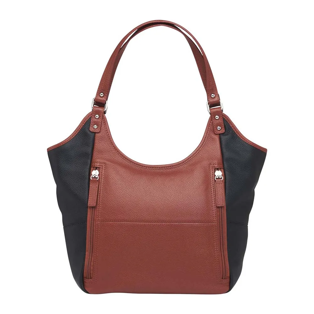 Chic Minimalism Foldable Shopper Shoulder Tote Concealed Carry Purse Cowhide GTM-96