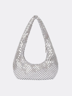 Compact Carry Light Look Shoulder bag with sequin mesh and curved silhouette