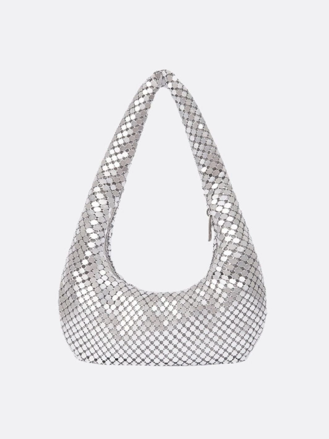 Compact Carry Light Look Shoulder bag with sequin mesh and curved silhouette