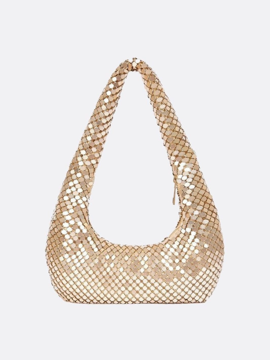 Minimal Aesthetic Chic Motion Shoulder bag with sequin mesh and curved silhouette