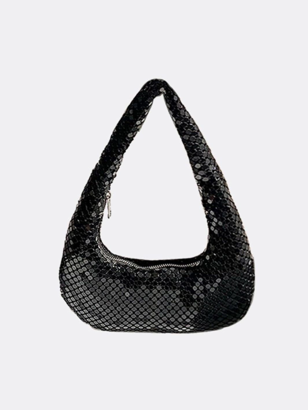 Shoulder bag with sequin mesh and curved silhouette Everyday Essential Casual Utility
