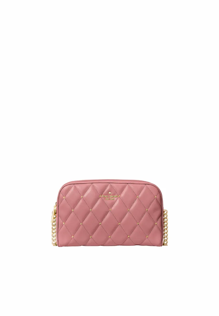 Minimalist Streetwear Style Convenient for busy people who need quick and easy access to their items Kate Spade Carey Quilted Studded Chain Camera Bag In Pomegranate KL820
