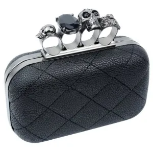 Quilted Skull Knuckle Clutch with Crossbody Chain Strap Premium Fashion Weekend Outing