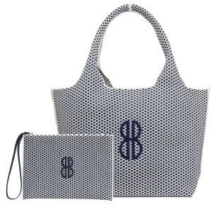 zipper closure Sutton City Tote - Navy Diamond Monogram - Large