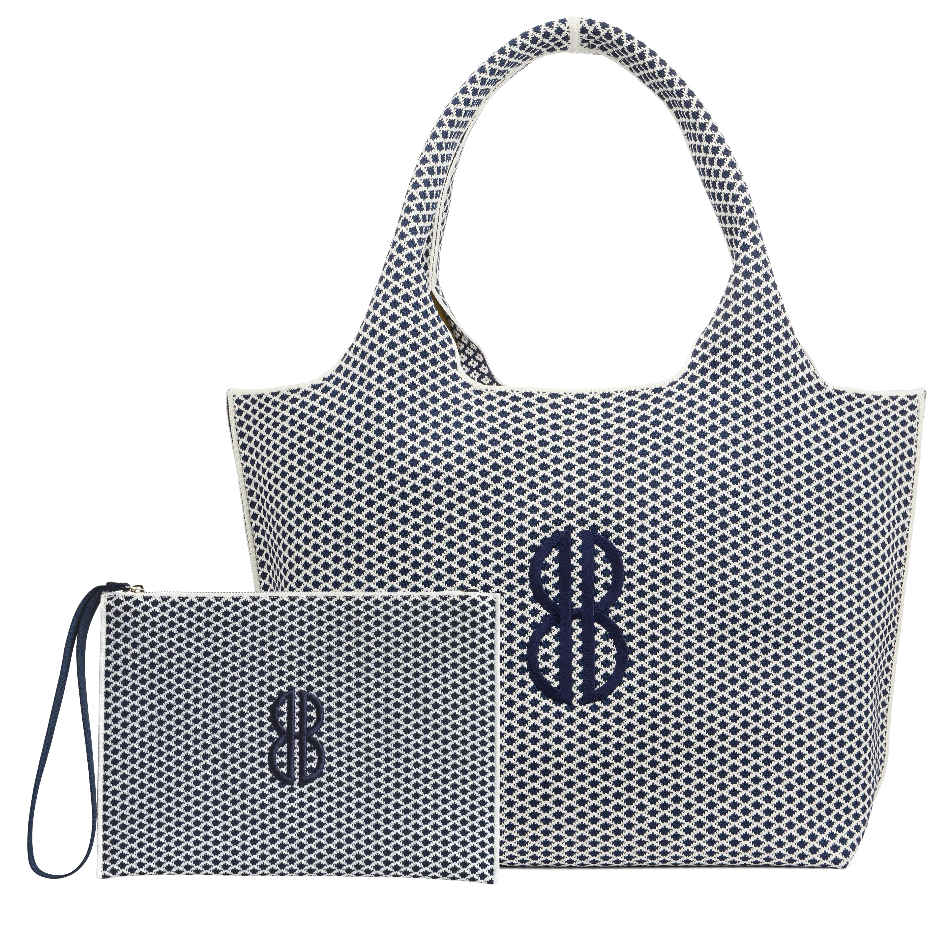 zipper closure Sutton City Tote - Navy Diamond Monogram - Large