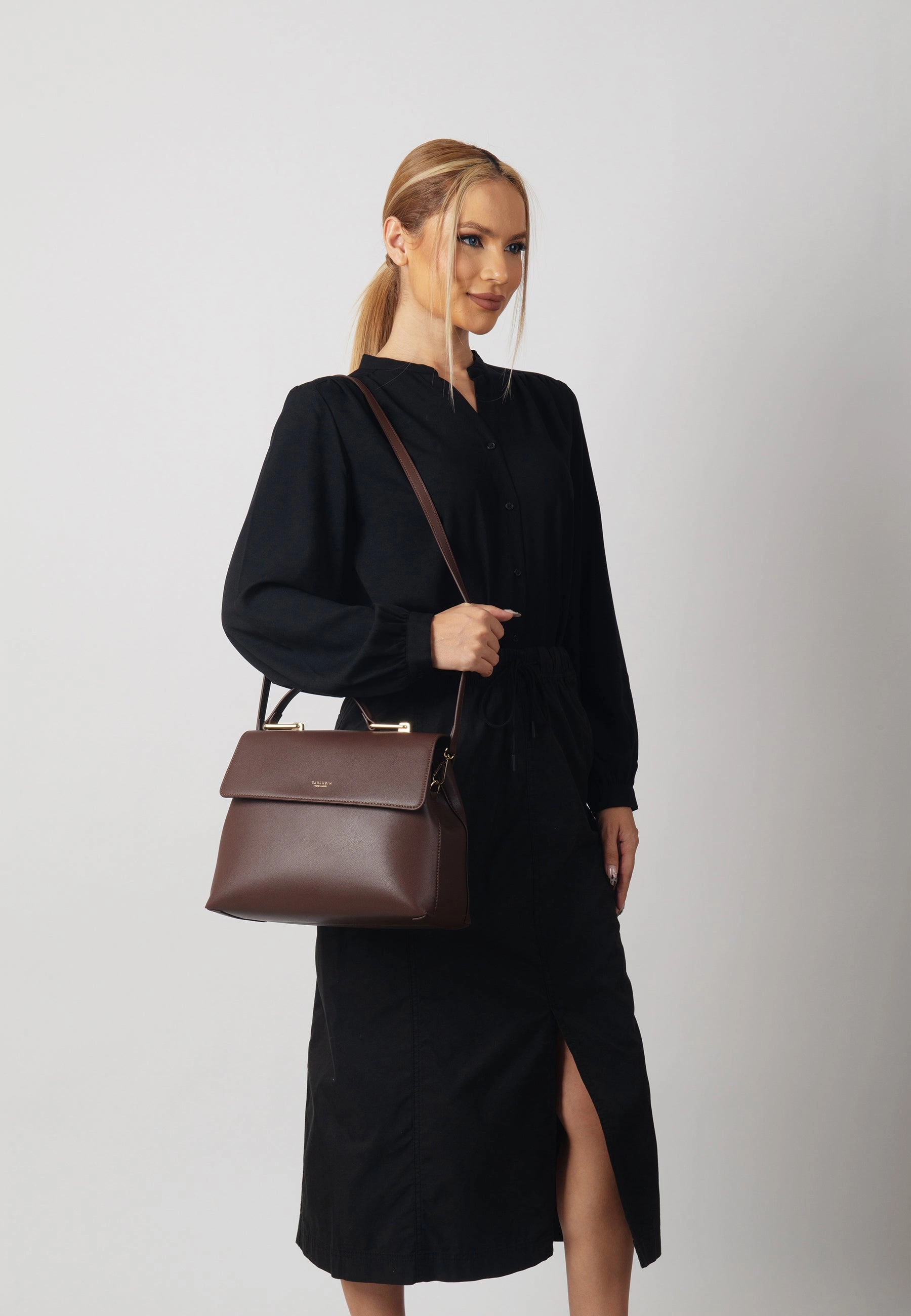 Daily Functionality Sophia Genuine Leather Handbag (Brown)