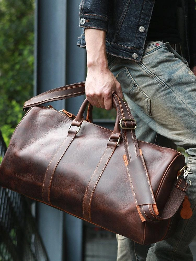 Mens Travel Bag, Full Grain Leather Duffel Bag, Handcrafted Duffle Bag, Weekend Luggage Bag,Unique Christmas Gifts,Carry-on Bag Modern Comfort