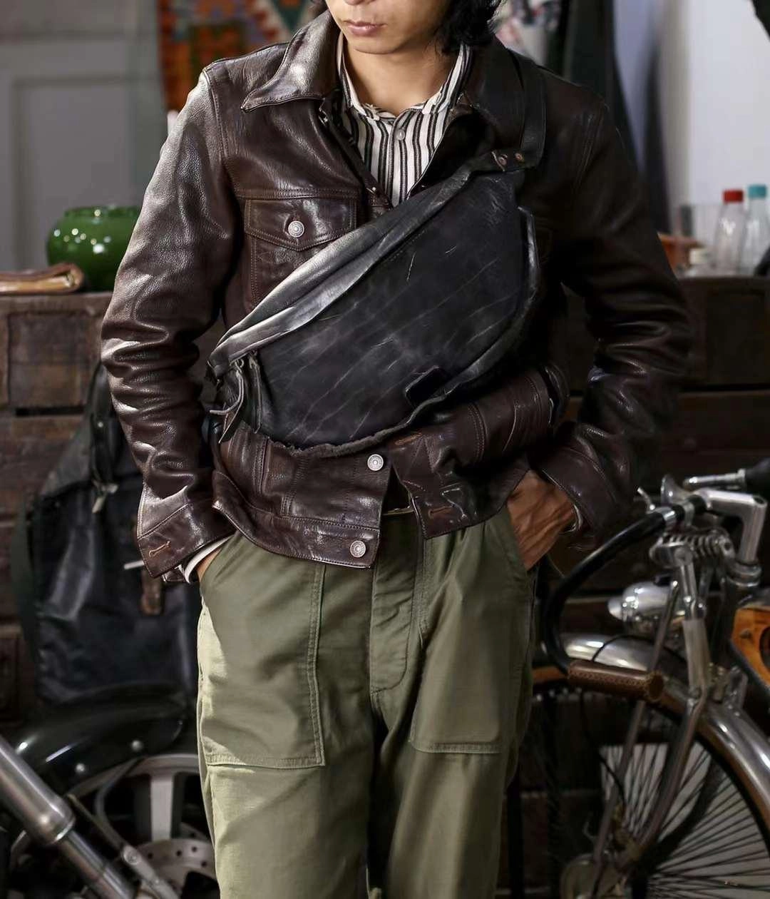 Urban Comfort Portable Organizer Men's Sling Bag Handmade | Italian Full Grain Leather Bum Bag | Belt Bag