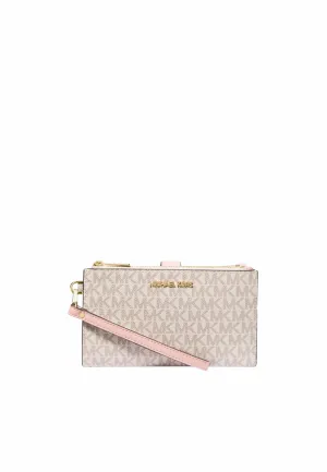 Classic Edge Michael Kors Jet Set Travel 35F8GTVW0B Large Double Zip Wristlet In Powder Blush Multi