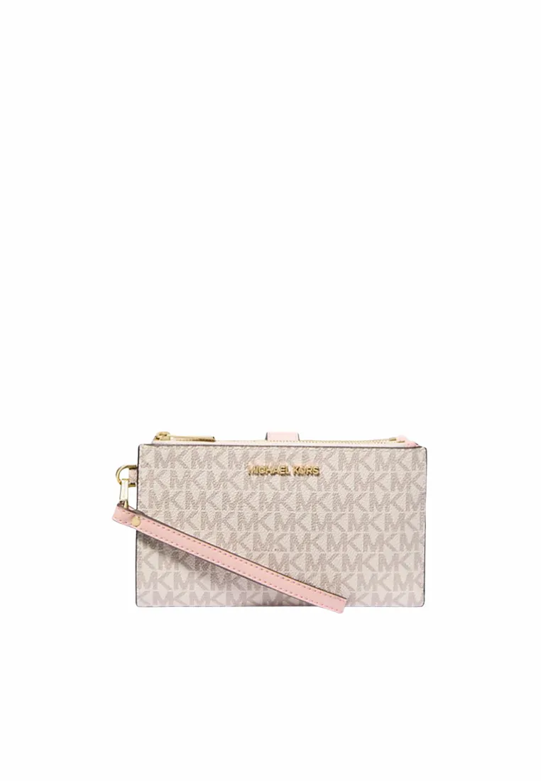 Classic Edge Michael Kors Jet Set Travel 35F8GTVW0B Large Double Zip Wristlet In Powder Blush Multi