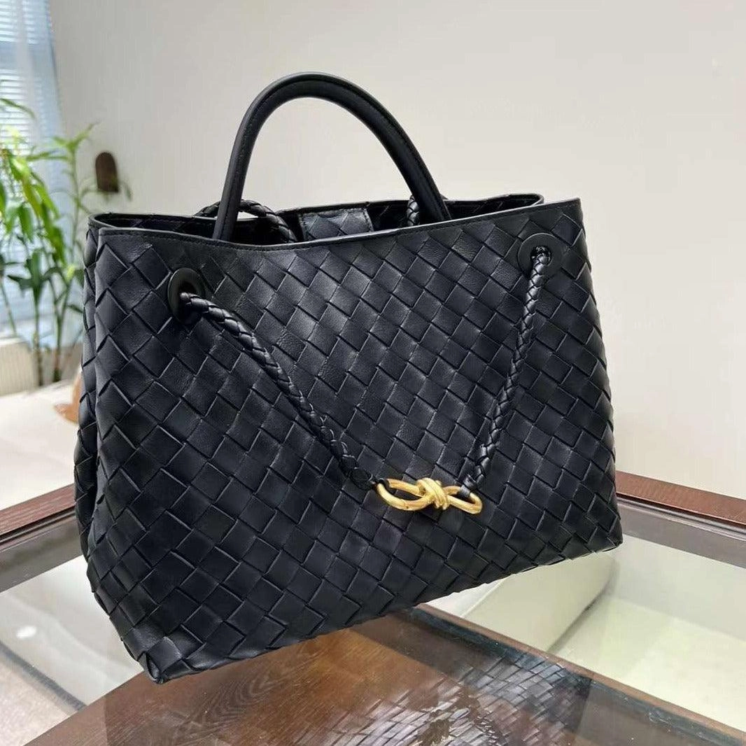 Lambskin Leather Knotted Intrecciato Shoulder Bag | Woven Handbag With Metal Buckle, Daily Fashion Designer Bag, Woven Shoulder Purse Practical Carry