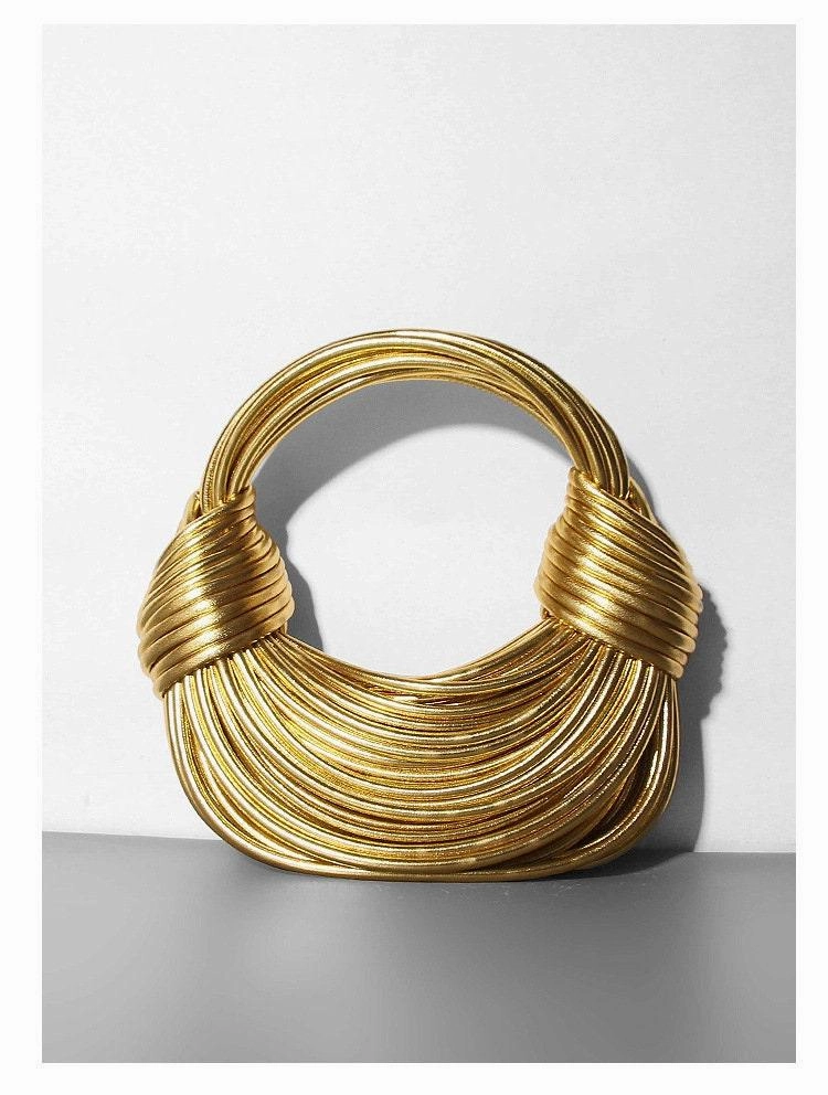 Silver Gold Double Knot Bag, Handcrafted Genuine Leather, Fashion Bags, Luxury Wedding Handbag, Special Occasion Event Bag, Hobo Bag Modern Utility