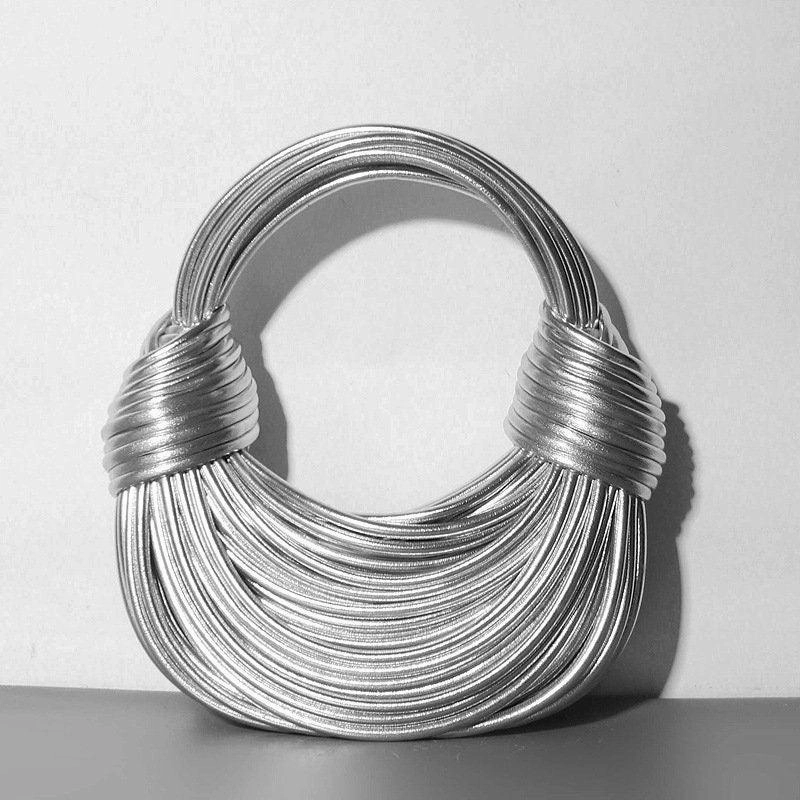 Work Routine Silver Gold Double Knot Bag, Handcrafted Genuine Leather, Fashion Bags, Luxury Wedding Handbag, Special Occasion Event Bag, Hobo Bag