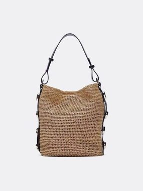 Outdoor Lifestyle Minimalist Design Slouchy Woven Shoulder Bag ?C Adjustable Strap Hobo Tote