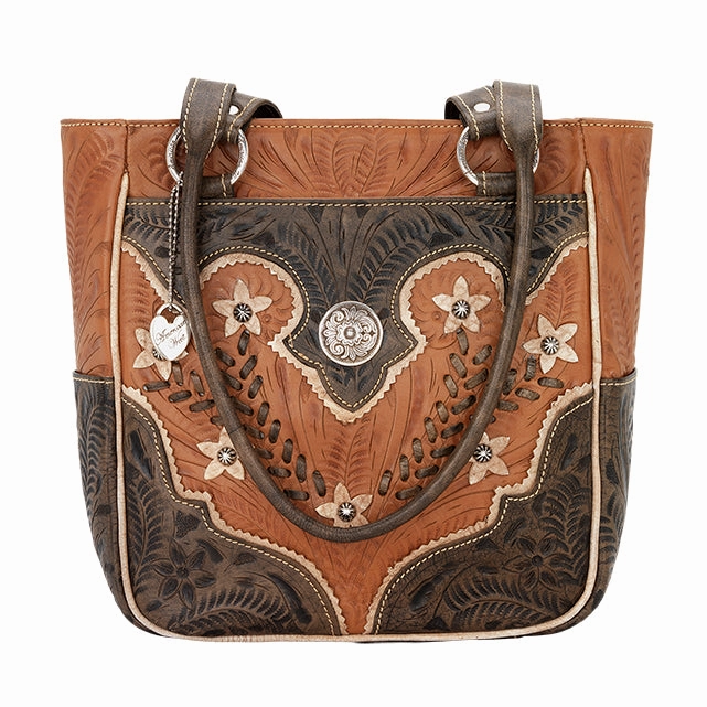 American West Handbag Desert Wildflower Collection: Leather Western Zip Top Tote Minimalist Aesthetic Everyday Travel