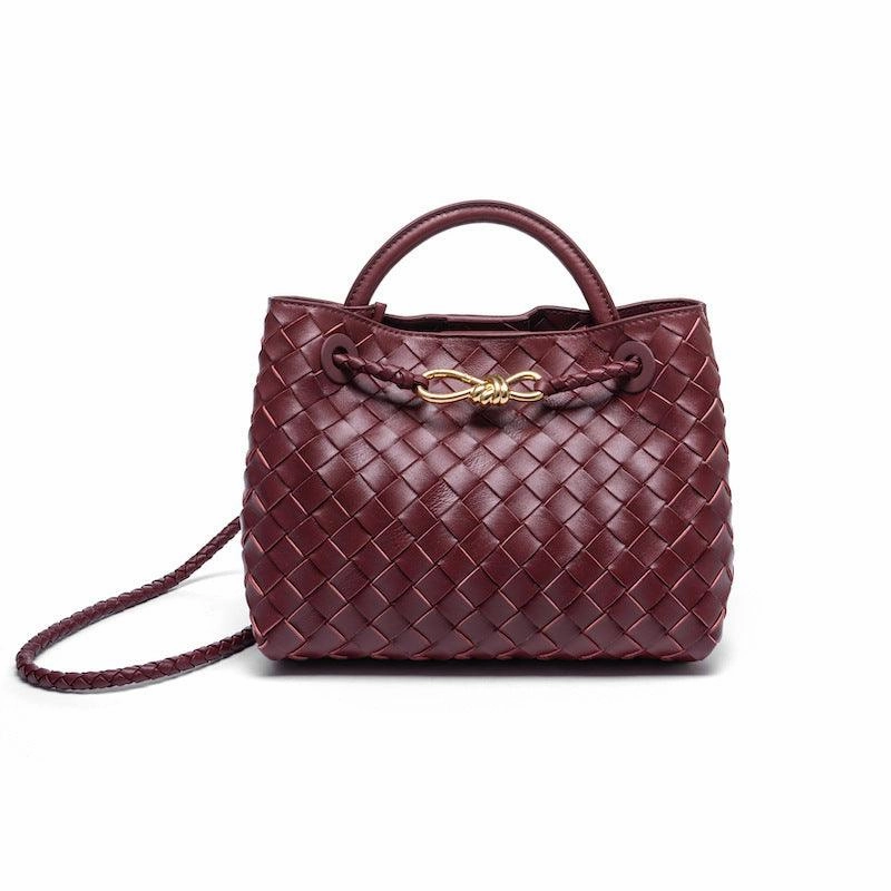 Weekend Escape Practical Design Small Lambskin Leather Knotted Intrecciato Shoulder Bag | Woven Handbag With Metal Buckle, Daily Fashion Designer Bag, Woven Shoulder Purse