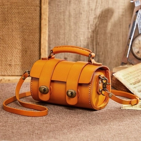 Elegant Function Lightweight Function Small Natural Full Grain Leather Shoulder Bag, Cute and Durable Crossbody Bag, Handcrafted Lady Drum Handbag, Boston Bag, Gift For Her