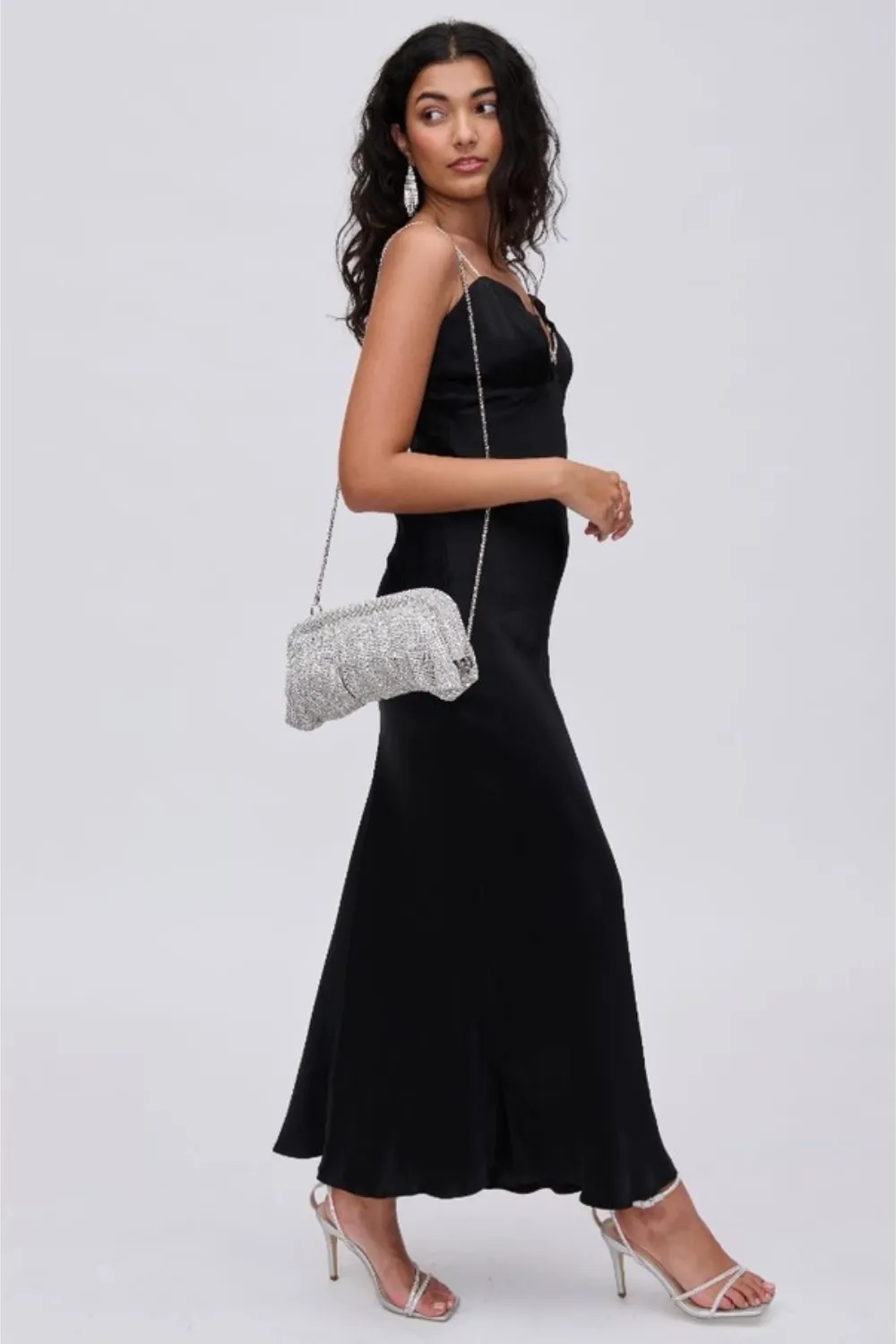 Irina Crystal Rhinestone Evening Bag Silver Accent