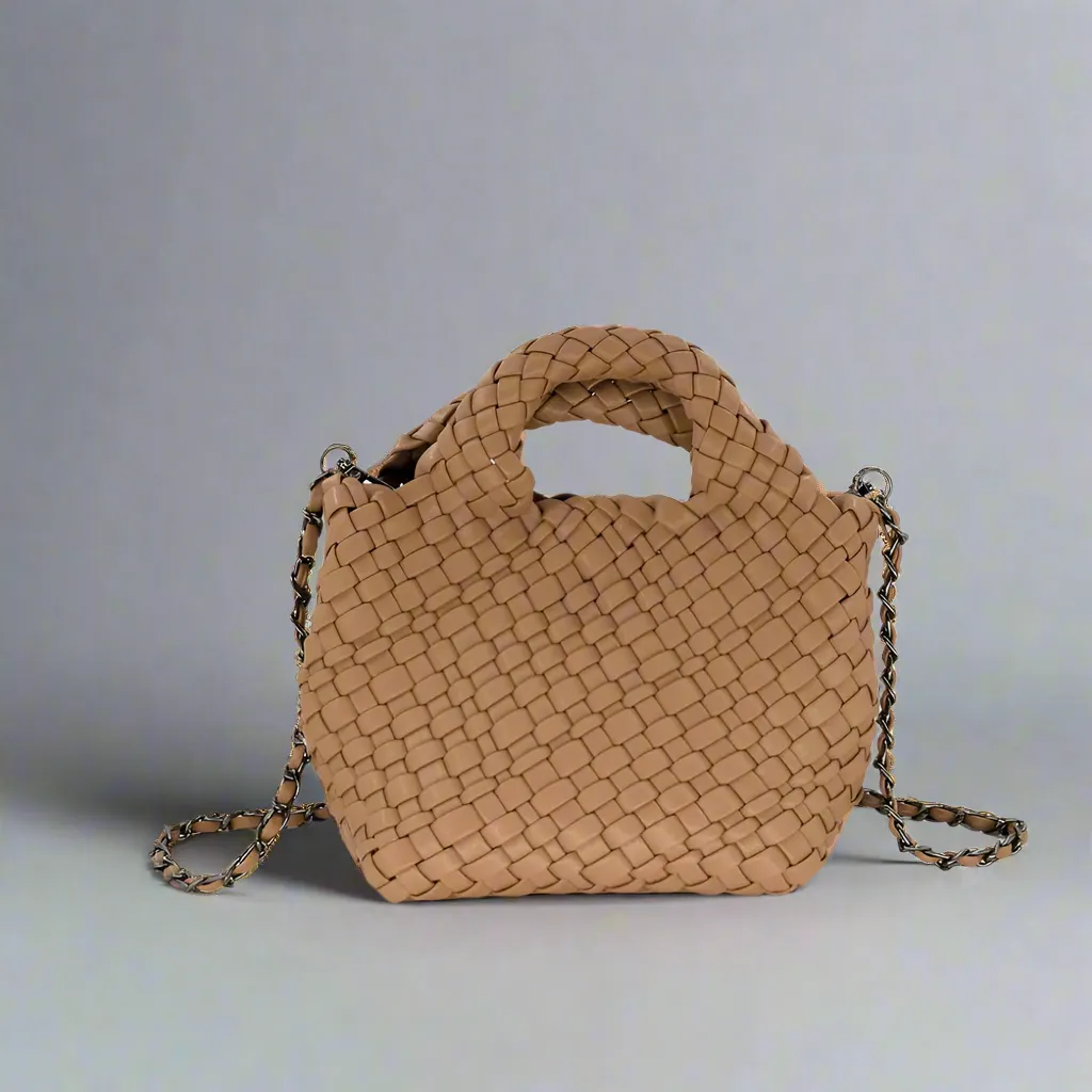 Compact Look Emaline Taupe Mini Tote BC Bag with Braided Strap