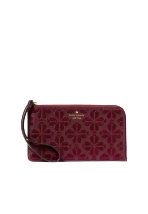 Kate Spade Lucy Spade Flower Embroidered Wallet Medium L-zip In Dark Merlot KL857 Practical fold-over wallet