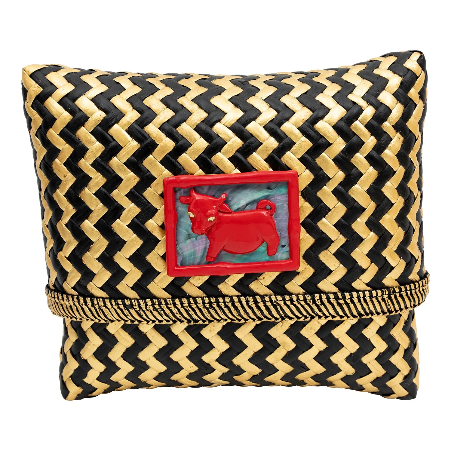 Unique Edge Tropical Woven Rattan Bags with Chinese Zodiac - Cow