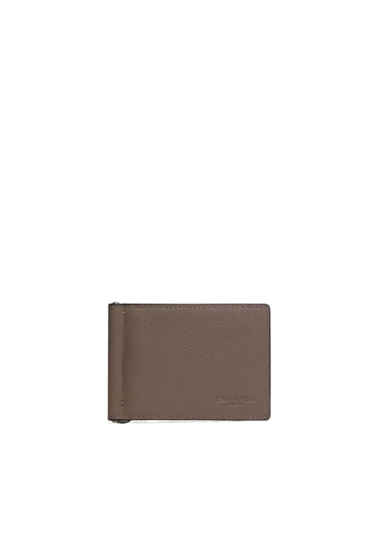 Coach Slim Wallet Money Clip Billfold In Dark Stone CH090 Compact Carry Secure ID holder